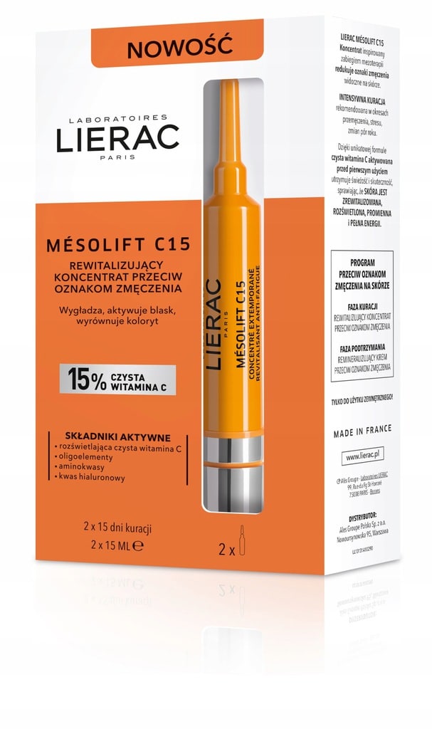 LIERAC MESOLIFT C15 Koncentrat rewitalizujący przeciw oznakom zmęczenia 2x15ml
