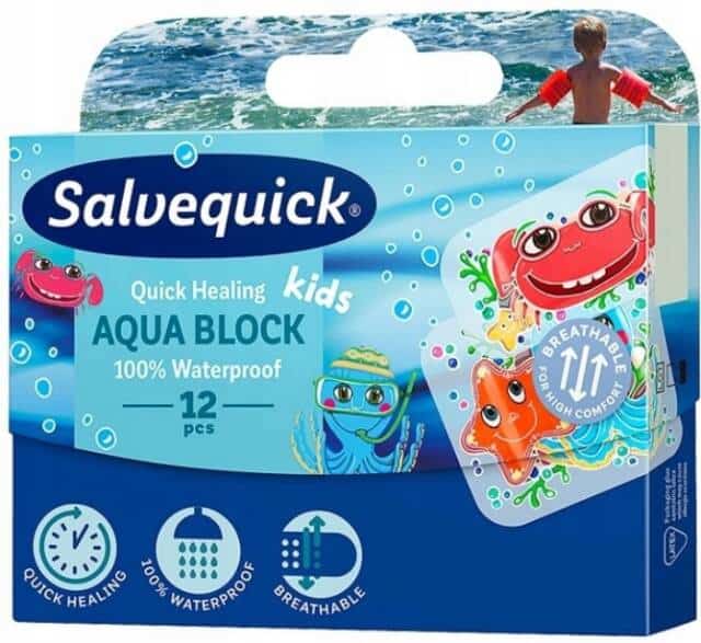 SALVEQUICK Aqua Block Kids – Wodoodporne plastry dla dzieci 12 szt