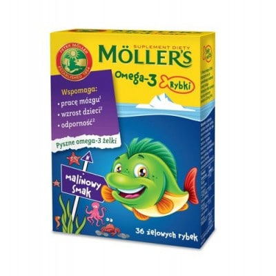 MOLLER’S OMEGA 3 Żelki rybki malinowe 36 żelek