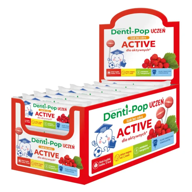 STARPHARMA Lizak bez cukru DENTI-POP UCZEŃ ACTIVE o smaku poziomkowym