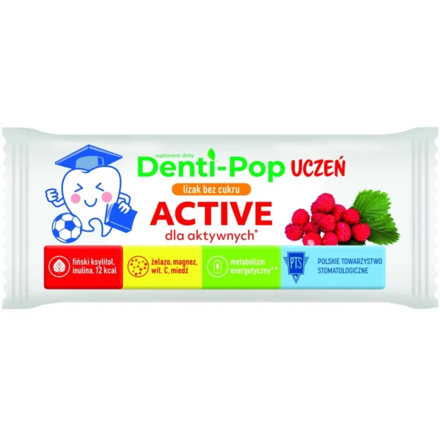 STARPHARMA Lizak bez cukru DENTI-POP UCZEŃ ACTIVE o smaku poziomkowym
