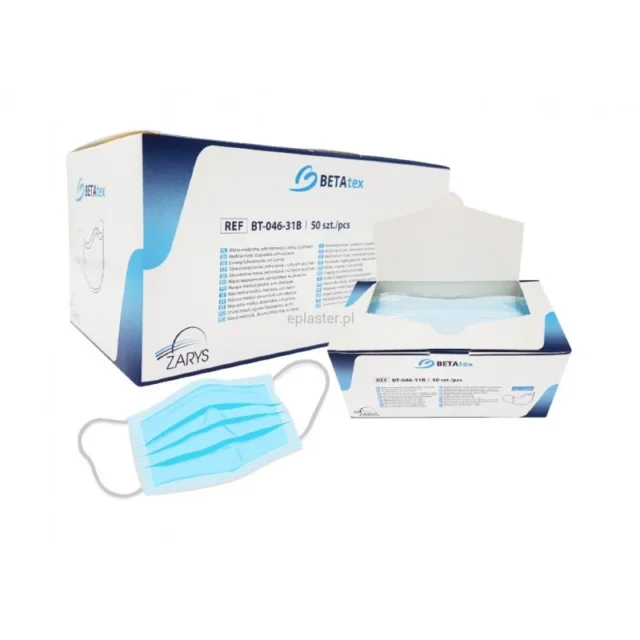 ZARYS Maska medyczna z gumkami niejałowa BETATEX Niebieska 50 sztuk