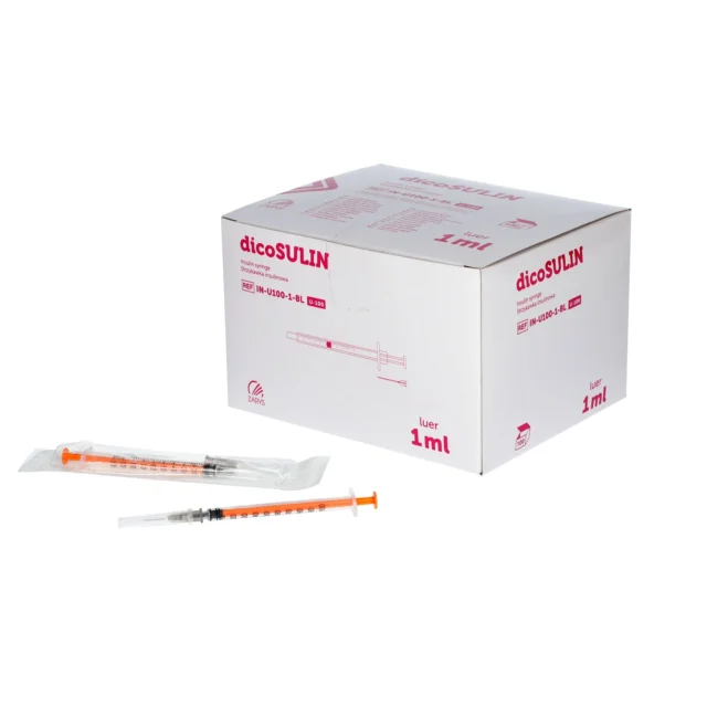 ZARYS Strzykawka insulinowa z igłą 0,4mmx13mm 100 IU sterylna DICOSULIN 1ml Pomarańczowa 100 sztuk