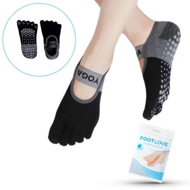 FOOTLOVE Skarpetki stopki antypoślizgowe do jogi pięciopalczaste S01 Czarne