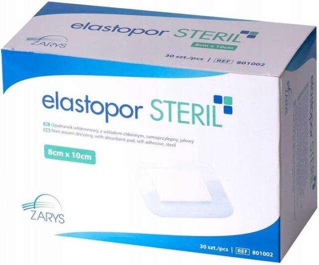 ZARYS Opatrunek włókninowy z wkładem chłonnym, samoprzylepny jałowy ELASTOPOR STERIL 8cmx10cm 30 sztuk