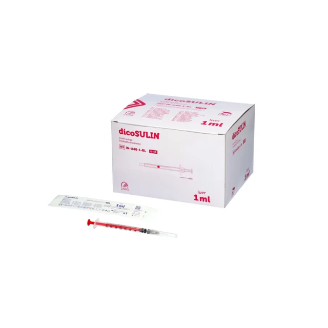 ZARYS Strzykawka insulinowa z igłą 0,4mmx13mm 40 IU sterylna DICOSULIN 1ml Czerwona 100 sztuk